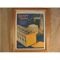Framed colorful  Kraft Cheese advertisement from 1920's magazine