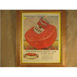 Framed colorful Campbell Soup advertisement from 1920's magazine