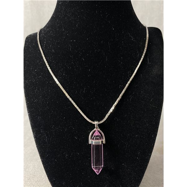 Beautiful Amethyst Pendant on A Silvertone Chain Necklace