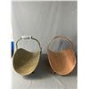 Image 2 : 2 Firewood Holders.1 Brass 1 Copper, Vitnage Fire Alarm Bell and a Woven Basket