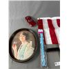 Image 2 : Lot of Various Vintage Items. Tray, American Flag, Recorder Etc