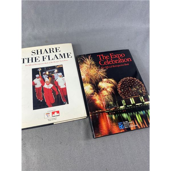 2 Hard Cover Books - 2010 Vancouver Olympics "Share The Flame" & 1986 Vancouver "The Expo Celebratio