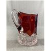 Image 2 : Beautiful Antique 3.75" H Red Glass Pitcher w/ Clear Base & Handle Engraved "Regina 1912"