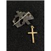 Image 2 : Antique Silver (Gold) Brooch, Marked 835 + Cross Pendant Marked G.F.