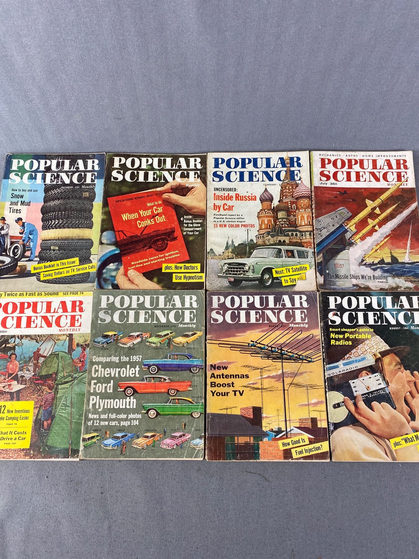 8 Vintage Popular Science Magazines - 1950's