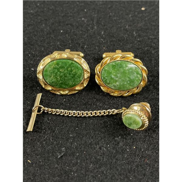 Quality Gold Plate Jade Cuff Link Set