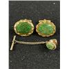 Image 1 : Quality Gold Plate Jade Cuff Link Set