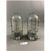 Image 2 : 2 Vintage Kason Industrial Glass Dome & Metal Light Fixtures. Approx. 9"H
