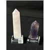 Image 2 : 3.1" Rose Quartz Tower, 1.5" Rose Quartz Sphere, 2" Purple Sandstone Tower (All Retail $180 each) & 
