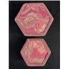 Image 2 : Lot Of Decorative Boxes w/ Lids - 3 Wood & 2 Cloth Hexagon Boxes. Largest 7.75" H (Chest) & Smallest