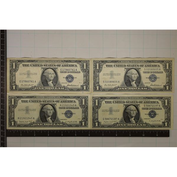 4-CRISP 1957 & 1957-A $1 SILVER CERTIFICATES BLUE