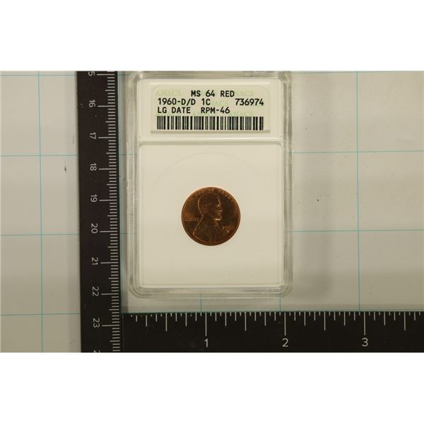 1960-D/D LINCOLN CENT ANACS MS64 RED LARGE DATE