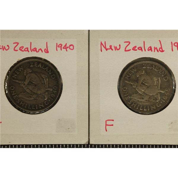 1940 & 1945 NEW ZEALAND SILVER 1 SHILLING COINS