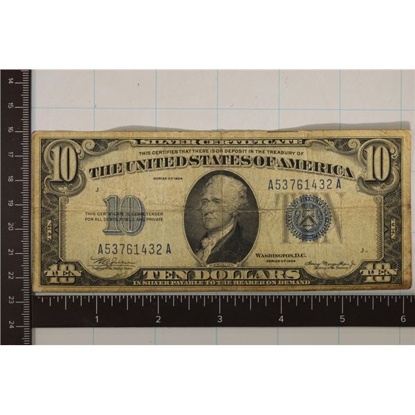 1934 US $10 SILVER CERTIFICATE
