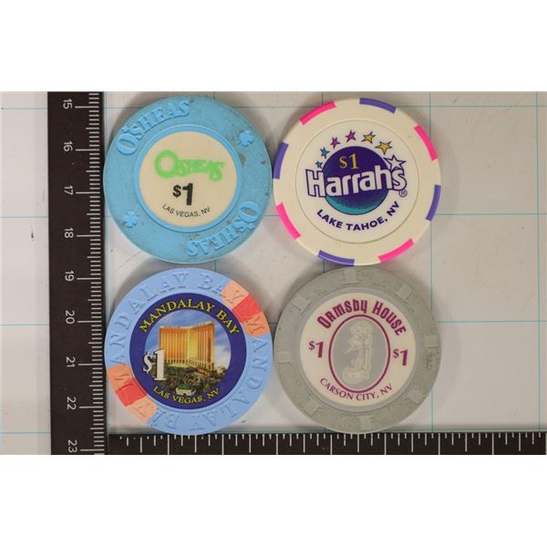 4-$1 PLASTIC CASINO GAMING TOKENS: OASIS, HARRAH'S