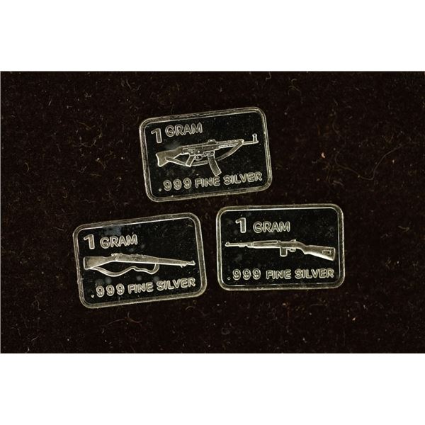 3-1 GRAM .999 FINE SILVER PROOF BARS. RIFLE THEMED