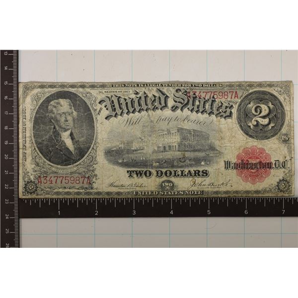 1917 US LARGE SIZE RED SEAL $2 BILL HORSEBLANKET
