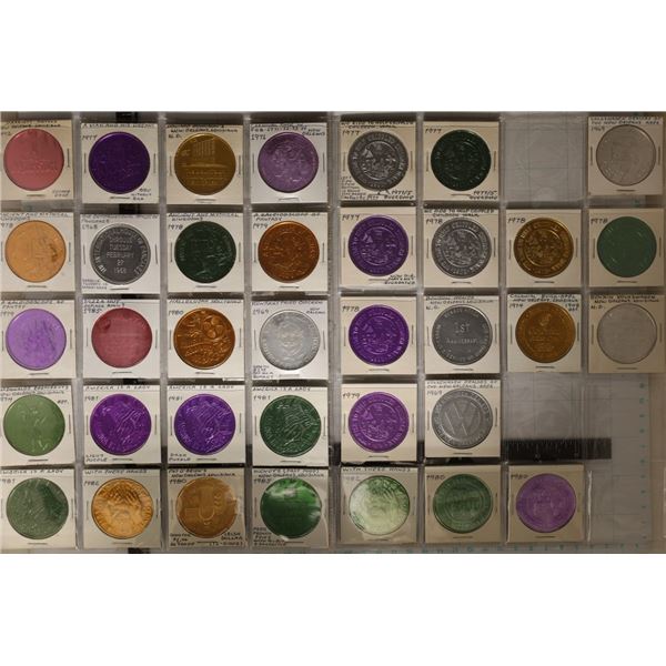 36 ALUMINUM MARDI GRAS TOKENS FROM 1969-1986
