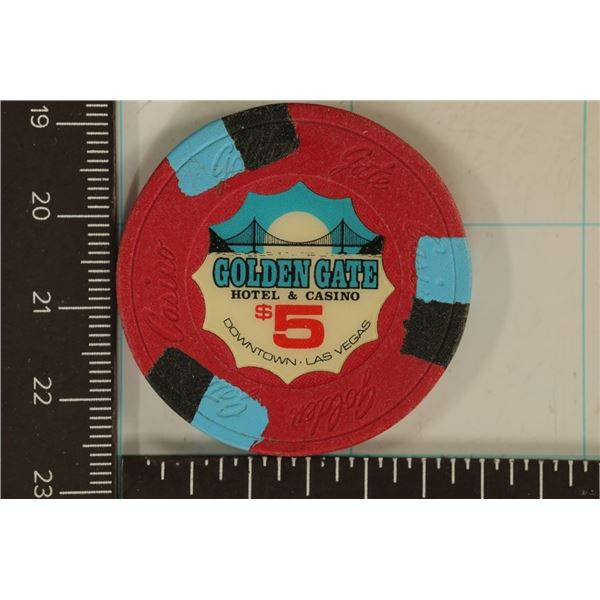$5 GOLDEN GATE CASINO CHIP.. LAS VEGAS, NEVADA