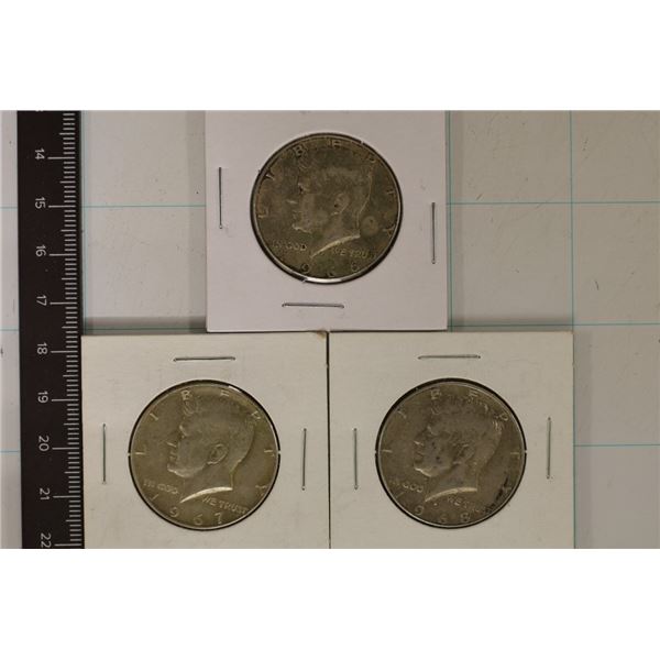 1966, 1967 & 1968-D 40% SILVER JFK HALF DOLLARS