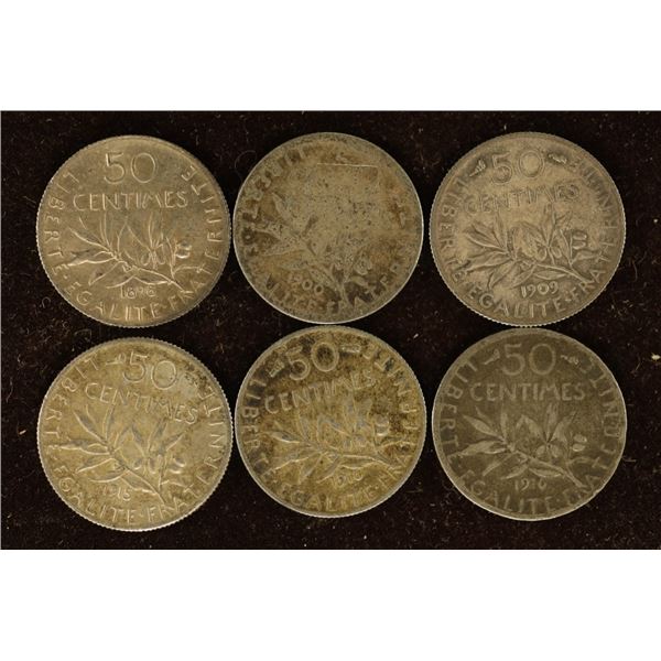 1898, 1900, 1909, 1915 & 2-1916 FRANCE SILVER 50