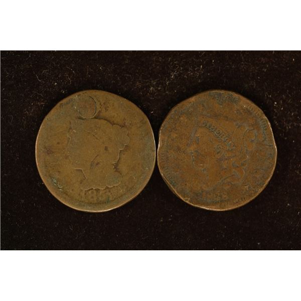 1838 & 1851 US LARGE CENTS. DAMAGED