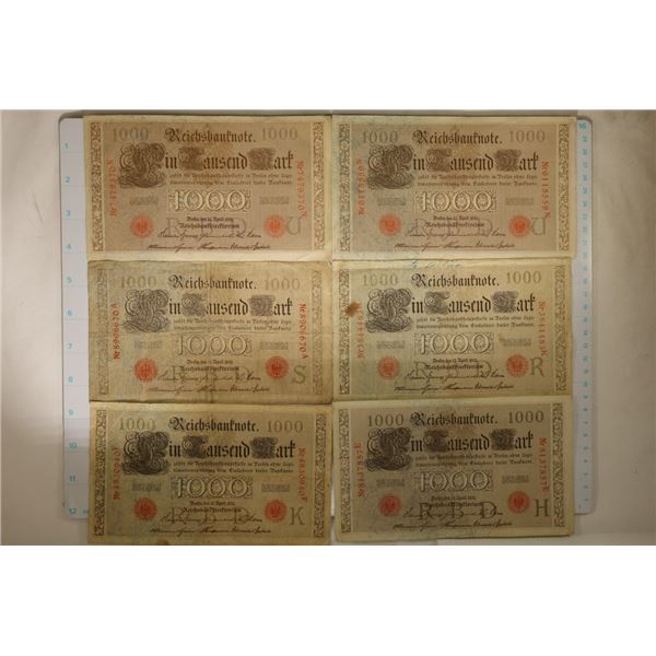 6-1910 GERMAN 1000 MARK BILLS
