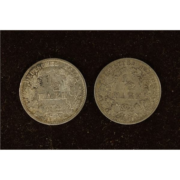 1905-A & 1907-A GERMAN SILVER 1/2 MARK'S .1604