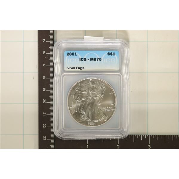 2001 AMERICAN SILVER EAGLE ICG MS70 1 OZ. SILVER