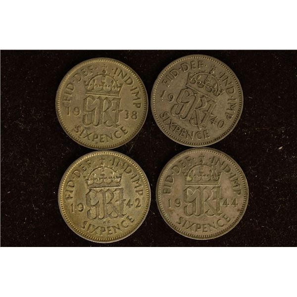 1938, 1940, 1942 & 1944 GREAT BRITAIN SILVER 6