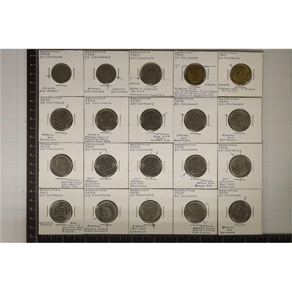 20 ARGENTINA MINOR ERROR COINS: 20-50 CENTAVOS