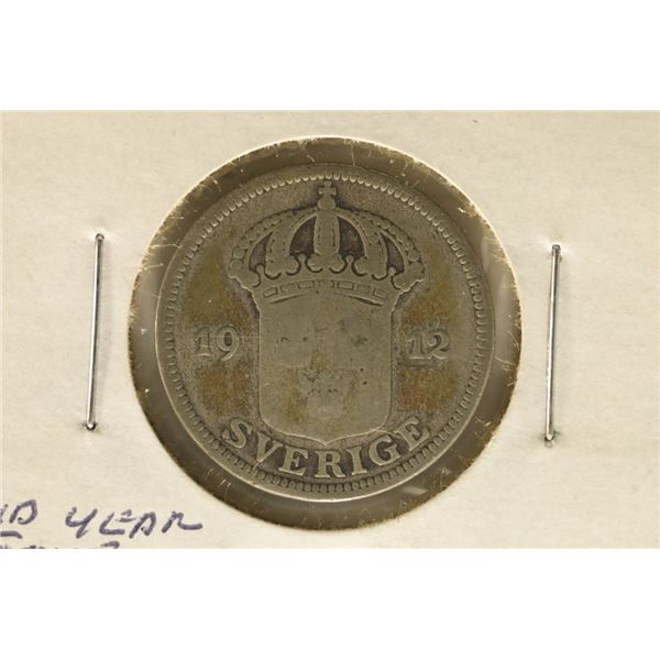 1912-W SWEDEN SILVER 50 ORE .0965 OZ. ASW