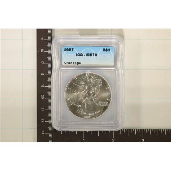 1987 AMERICAN SILVER EAGLE ICG MS70 1 OZ. SILVER
