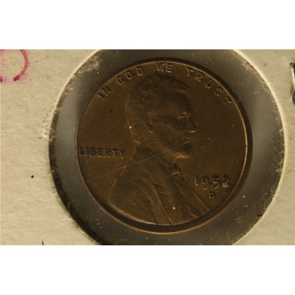 ERROR 1952-D LINCOLN WHEAT CENT. DIE BREAK ON