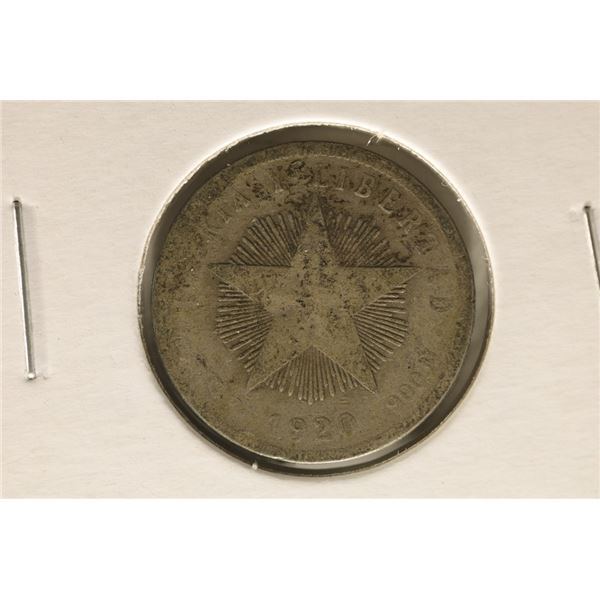 1920 CUBA SILVER 20 CENTAVOS .1447 OZ. ASW