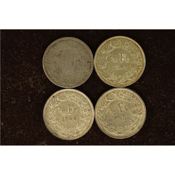 1877, 1943, 1945 & 1963 SWITZERLAND SILVER 1/2