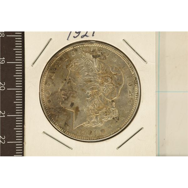 1921 MORGAN SILVER DOLLAR.  AU/UNC WITH TONING
