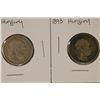 Image 1 : 2-1893 HUNGARY SILVER 1 KORONA COINS .2684 OZ. ASW