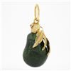 Image 2 : Vintage 14k Gold Bulb Shape Green Tourmaline Pear & Hand Wire Leaf Charm Pendant