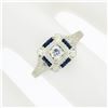Image 7 : Antique Art Deco 18K White Gold 0.15 ctw Diamond w/ Sapphire Engraved Work Ring