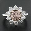 Image 8 : Platinum & 18k Gold GIA Fancy Pinkish Brown Diamond Flower Halo Engagement Ring