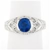 Image 1 : NEW 14k Gold GIA Half Bezel Round Sapphire w/ Diamond Milgrain & Wheat Work Ring
