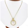 Image 1 : 14K Gold 19.6mm Mabe Pearl & Bezel Diamond Elk Button Pendant & 18" Curb Chain