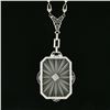 Image 2 : Antique Art Deco 14K Gold Large Camphor Glass Diamond Filigree Pendant Necklace