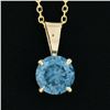 Image 4 : NEW 14k Yellow Gold 1.35 ctw Round Brilliant Blue Zircon Solitaire Pendant & Cha