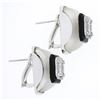 Image 4 : 18k White Gold Rock Crystal Black Onyx & Baguette Diamond Domed Button Earrings