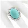 Image 3 : NEW Platinum 22.06 ctw Large Oval Cabochon Turquoise & Diamond Halo Cocktail Rin