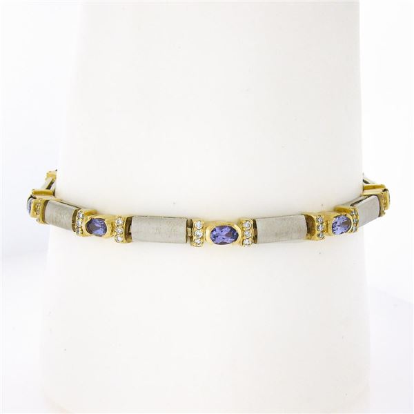 14k TT Gold 2.02 ctw Oval Tanzanite & Round Diamonds 6.75" Line Tennis Bracelet