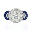 Image 5 : NEW 18k Gold 1.66 ctw GIA Round Diamond Baguette Halo Sapphire Bezel Milgrain Ri