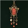 Image 6 : Antique Victorian 14K Gold High Relief Carved Coral Cameo & Bead Dangle Pendant
